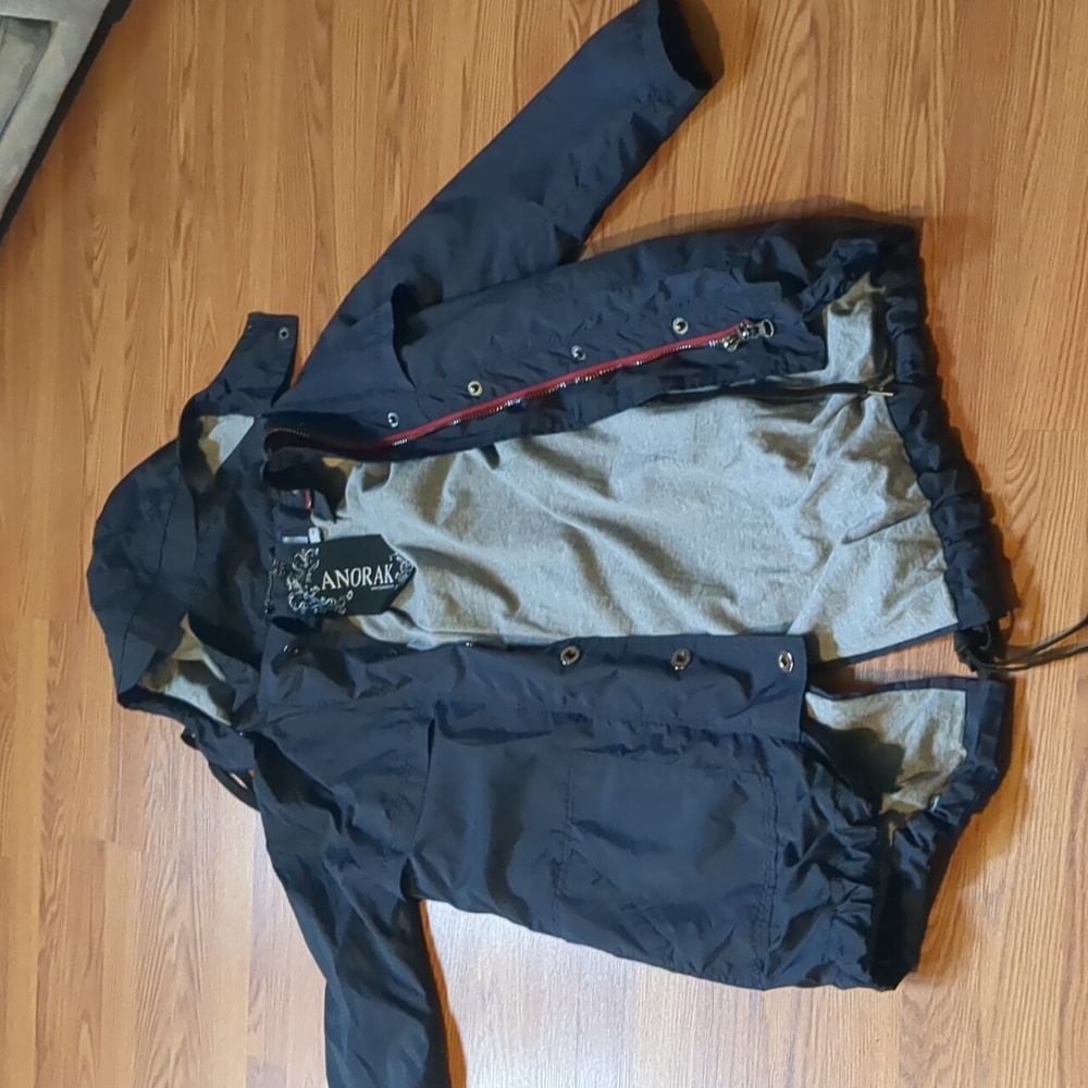 Anorak Women's S Sporty Hooded Blue Rain Jacket Vented Snap Front
